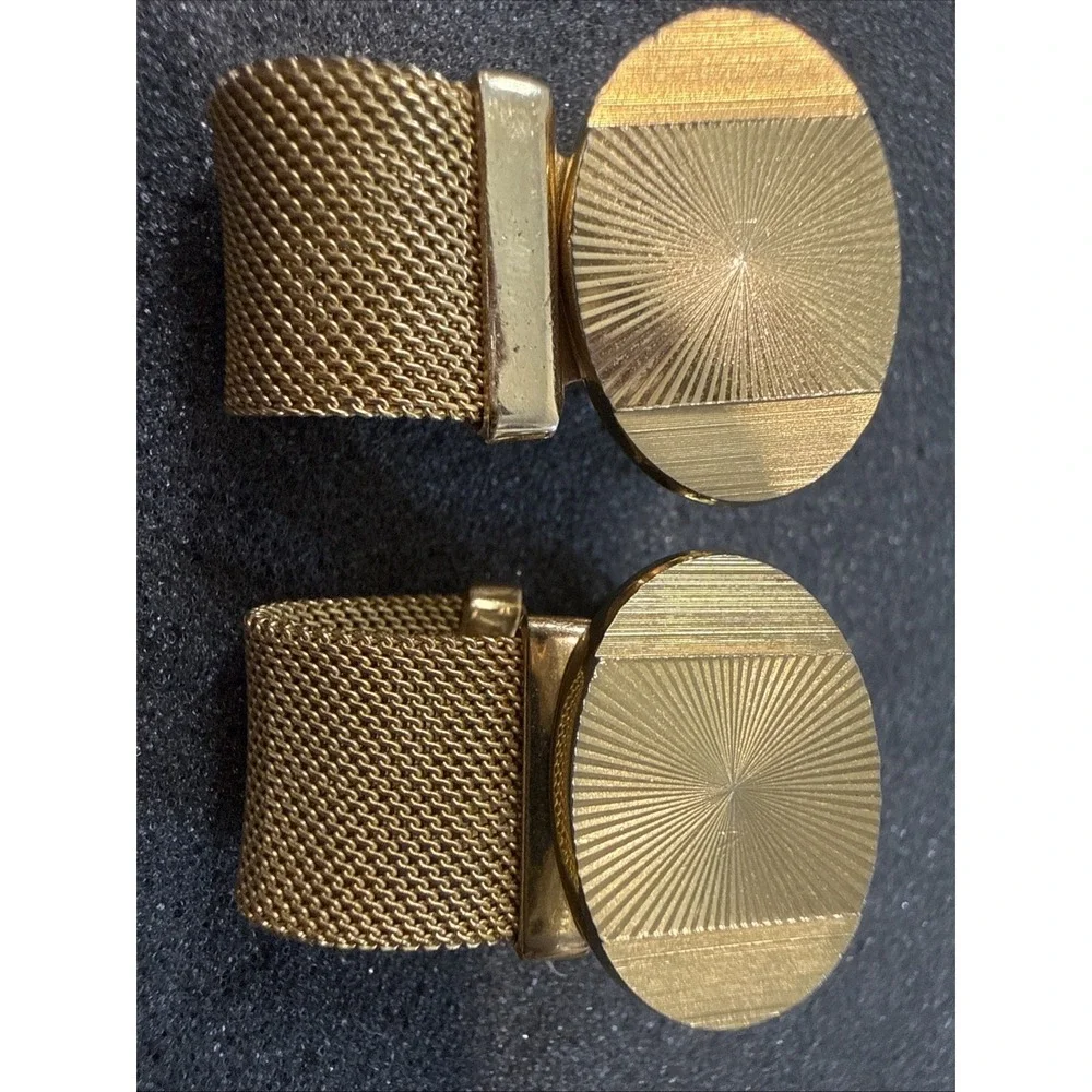 Vintage Gold tone Cufflinks MESH WRAP around Style Oval Ornate Tops